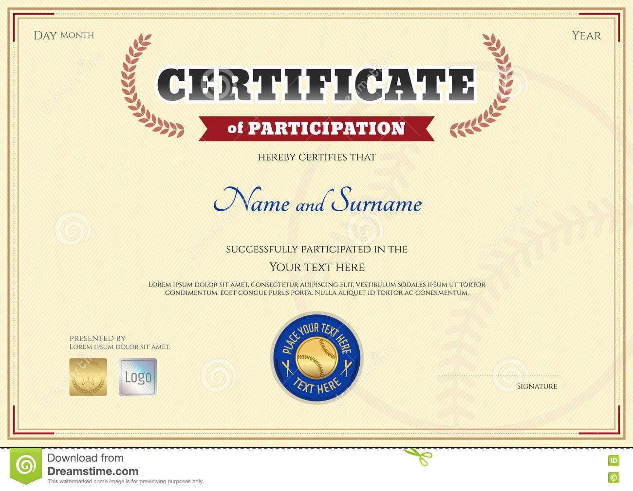 Certificate Of Participation Template In Baseball Sport In Participation Certificate Templates Free Download