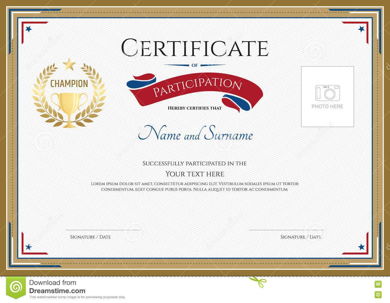 Certificate Of Participation Template In Sport Theme Stock For Certification Of Participation Free Template