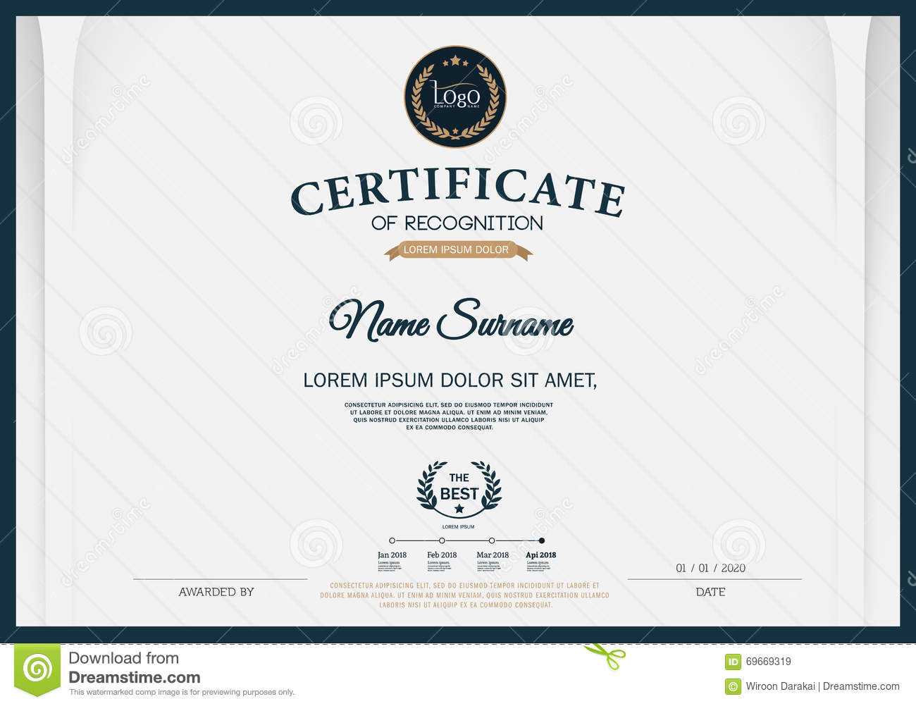 Certificate Of Recognition Frame Design Template Layout With Regard To Certificate Template Size