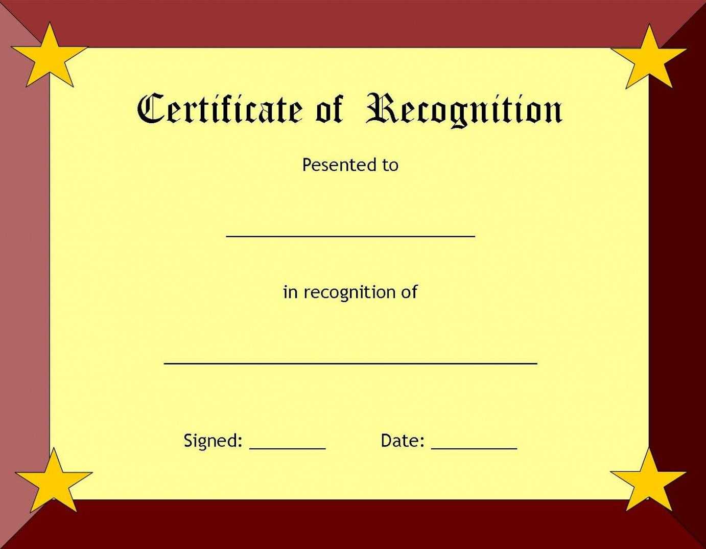 Certificate Of Recognition Template – Certificate Templates Inside Free Template For Certificate Of Recognition