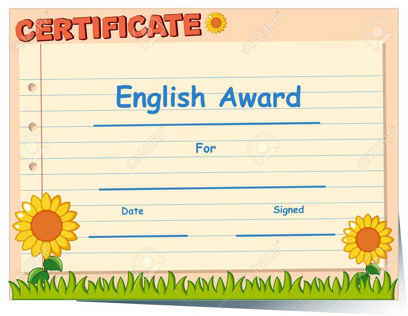 Certificate Template For English Award Illustration Inside Free Printable Blank Award Certificate Templates
