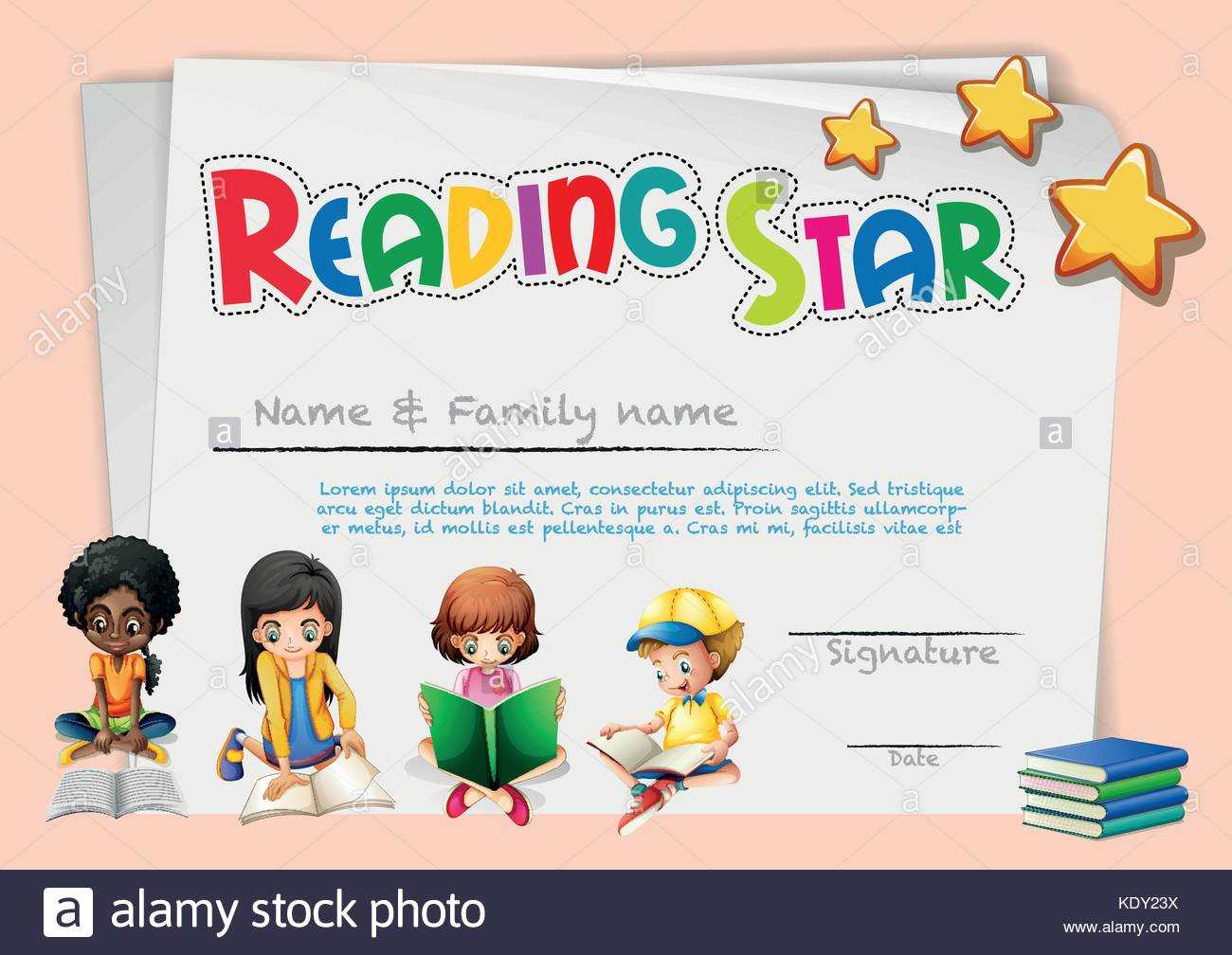Certificate Template For Reading Star Illustration Stock In Star Naming Certificate Template