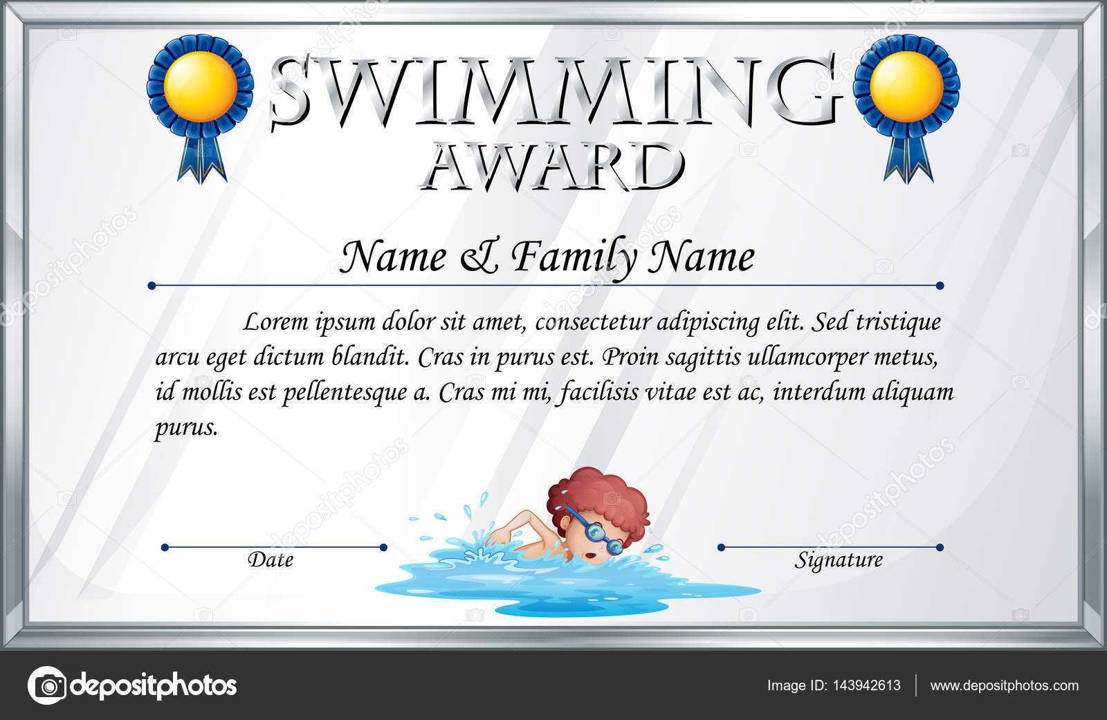 Certificate Template For Swimming Award — Stock Vector Inside Swimming Award Certificate Template