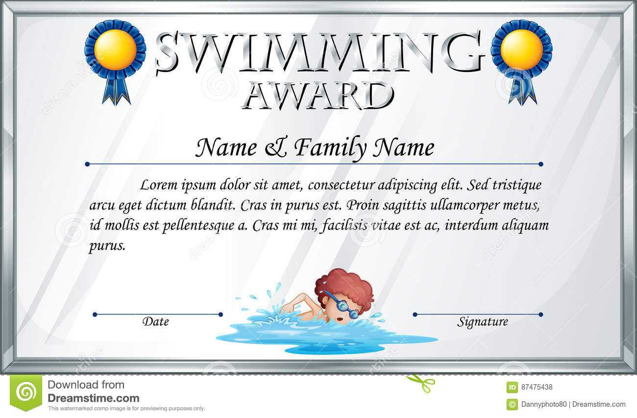 Certificate Template For Swimming Award Stock Vector Pertaining To Swimming Award Certificate Template