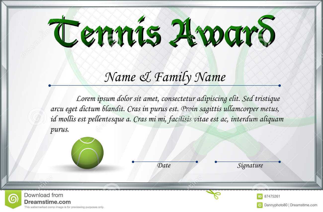 Certificate Template For Tennis Award Stock Vector Throughout Tennis Certificate Template Free