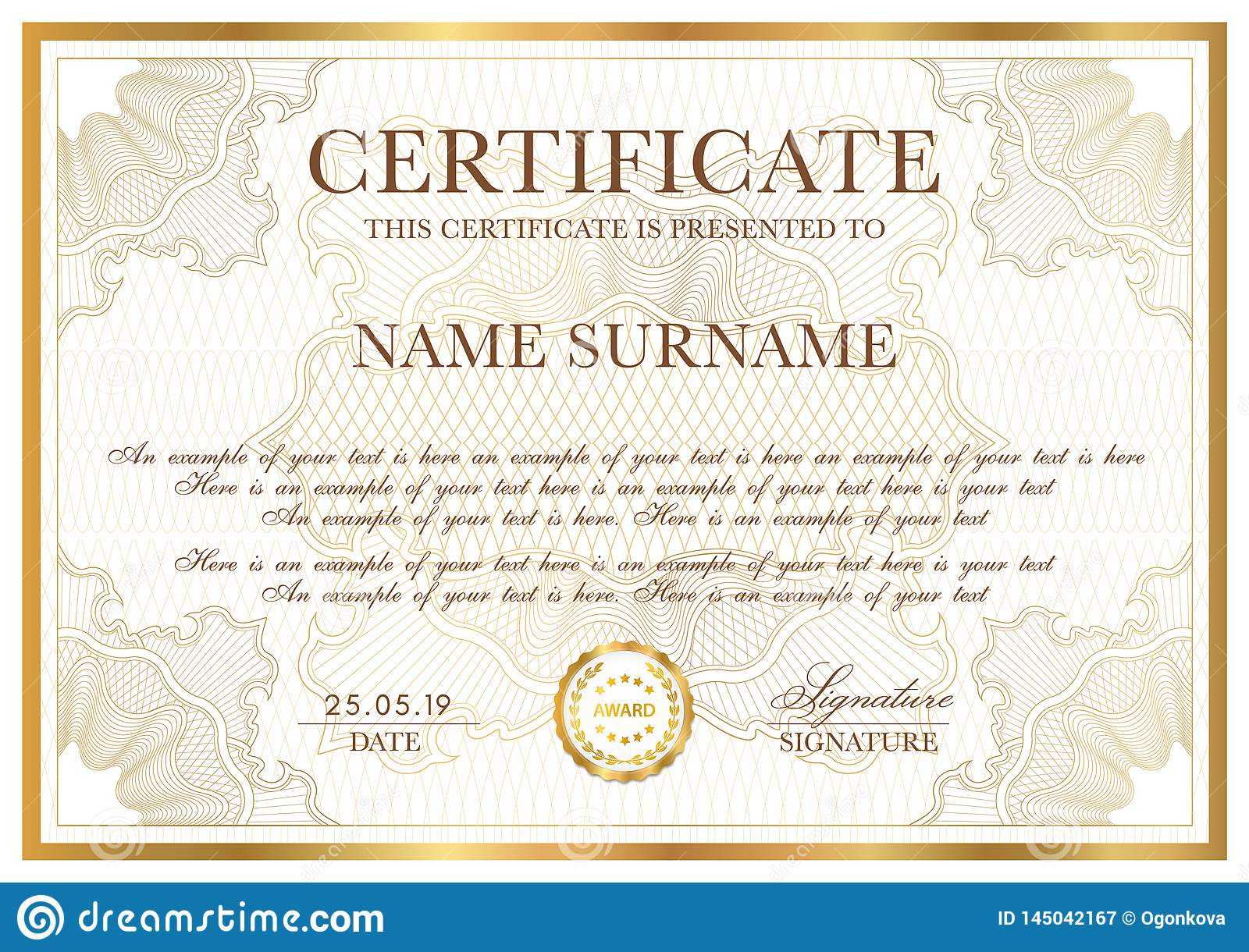 Certificate Template. Gold Border With Guilloche Pattern Inside Certificate Of Authenticity Template