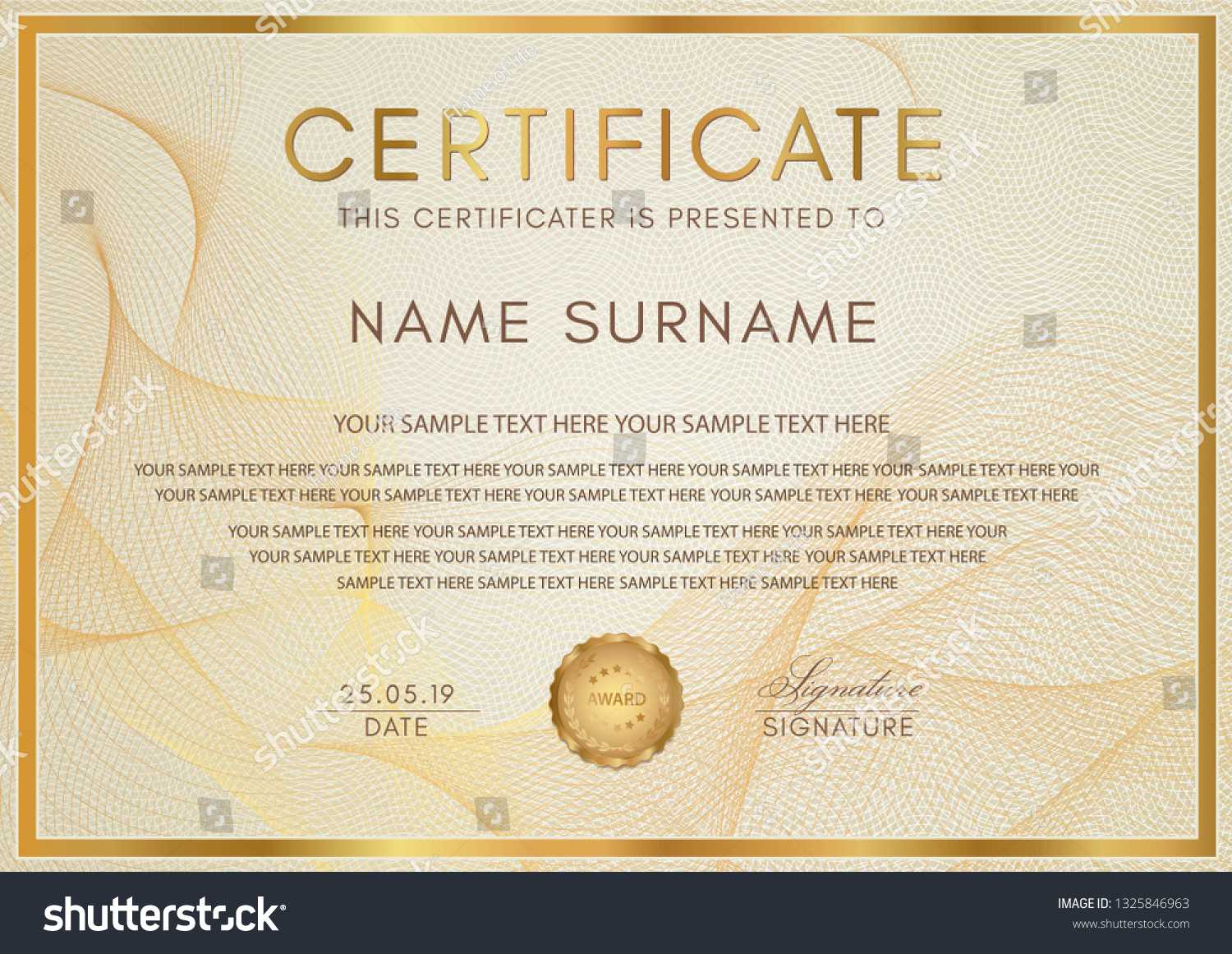 Certificate Template Guilloche Pattern Golden Frame Stock With Life Saving Award Certificate Template