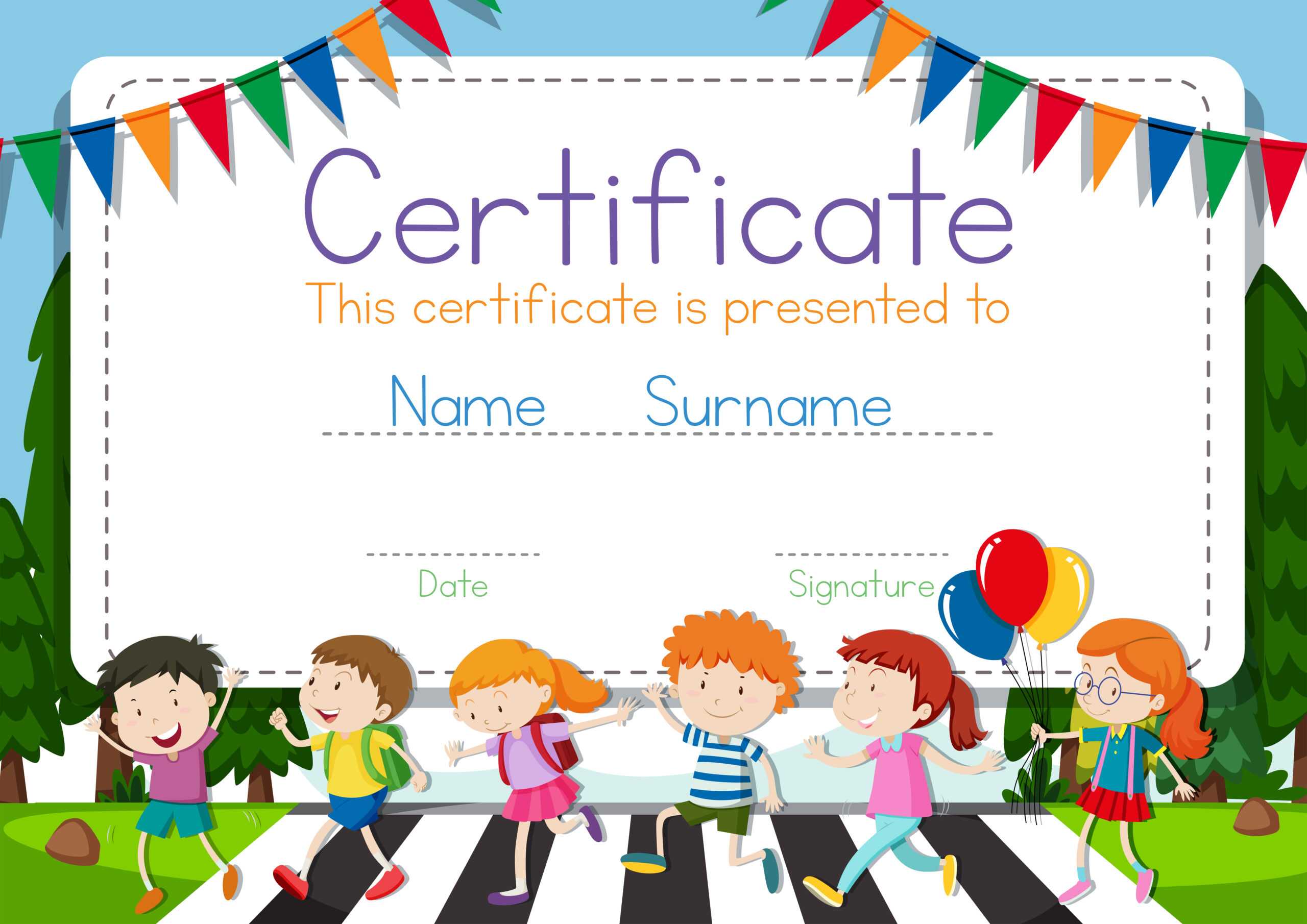 Certificate Template With Children Crossing Road Background Pertaining To Crossing The Line Certificate Template