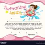 Certificate Template With Girl Swimming In Swimming Certificate Templates Free