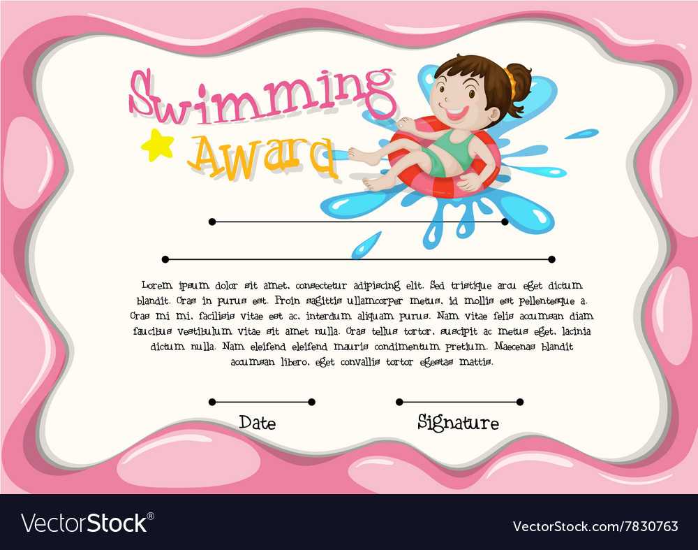 Certificate Template With Girl Swimming In Swimming Certificate Templates Free