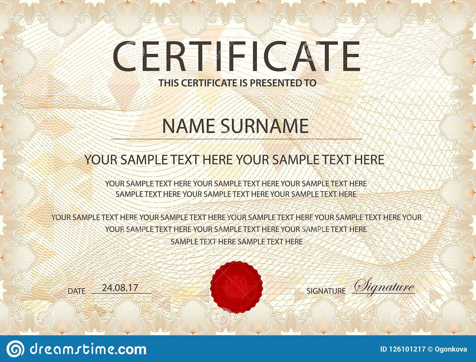 Certificate Template With Guilloche Pattern, Frame Border Pertaining To First Place Certificate Template