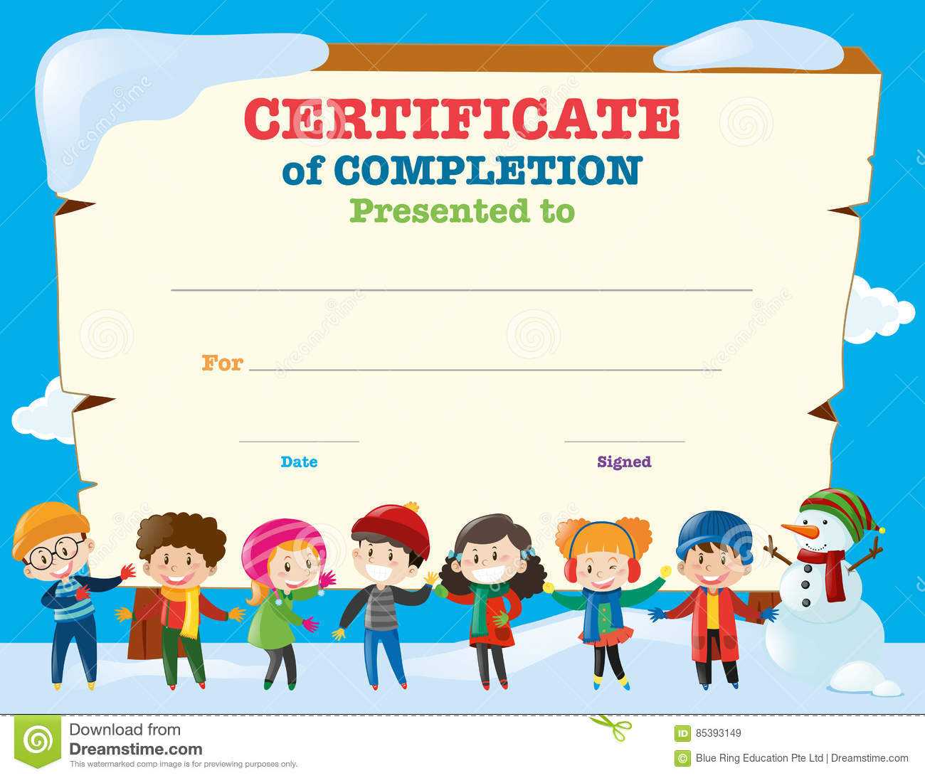 Certificate Template With Happy Children In Winter Stock In Basketball Camp Certificate Template