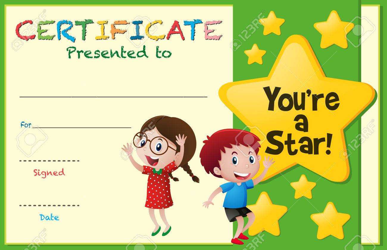 Certificate Template With Kids And Stars Illustration Regarding Star Award Certificate Template