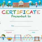 Certificate Template With Kids In Winter At School Illustration For Certificate Templates For School