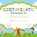 Certificate Template With Kids Planting Trees Illustration In Free Kids Certificate Templates