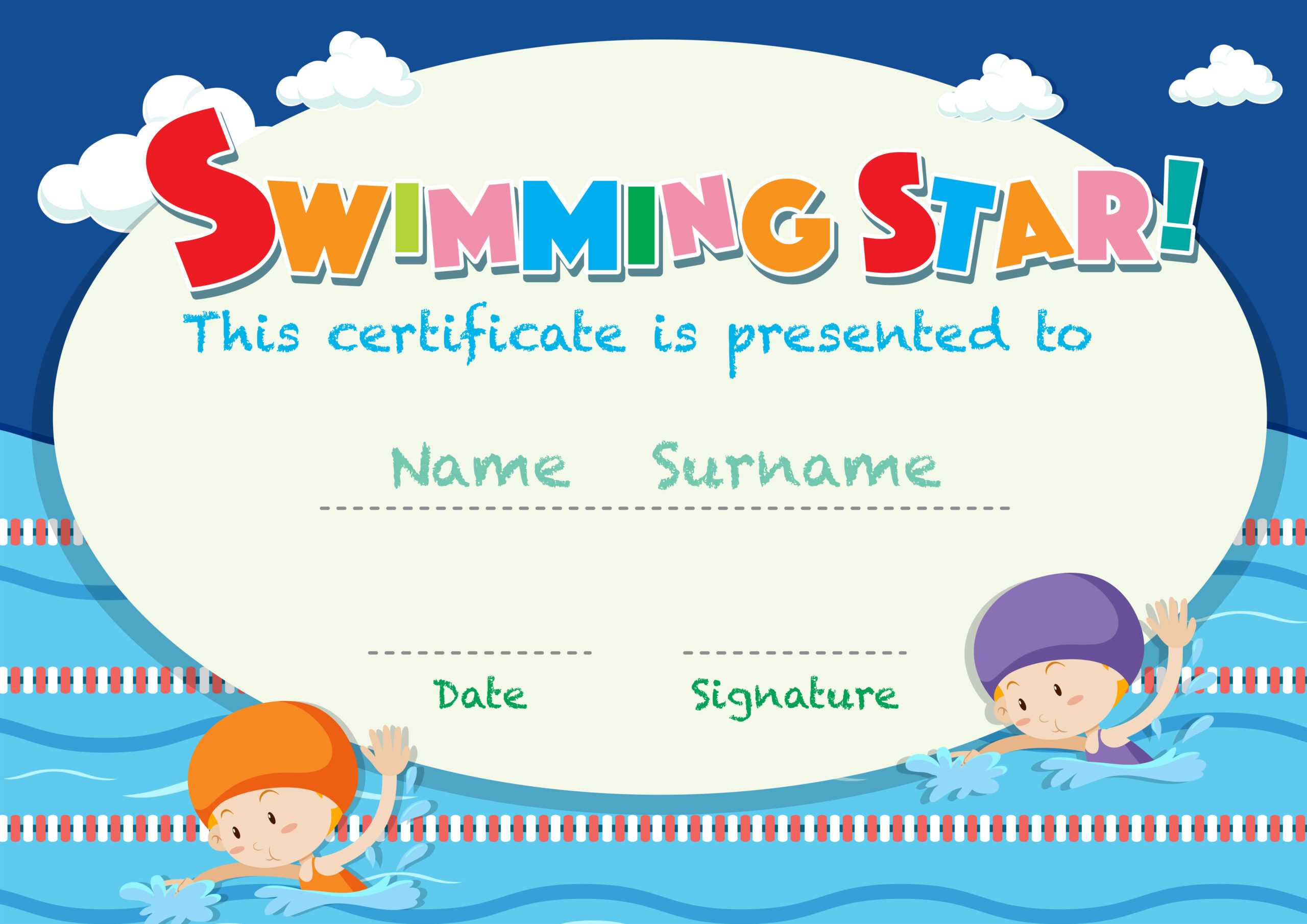 Certificate Template With Kids Swimming - Download Free Inside Swimming Certificate Templates Free