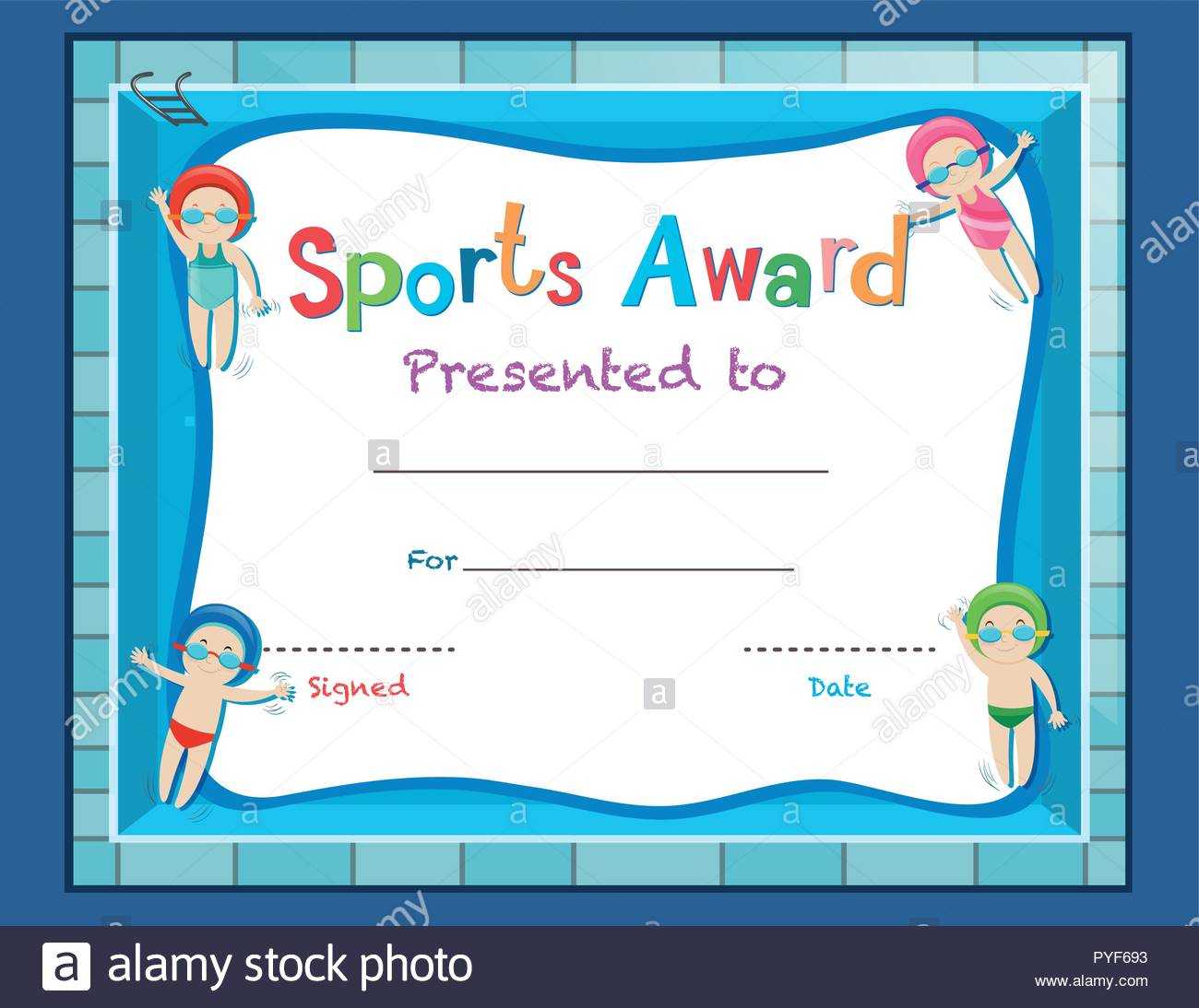Certificate Template With Kids Swimming Illustration Stock Regarding Swimming Award Certificate Template