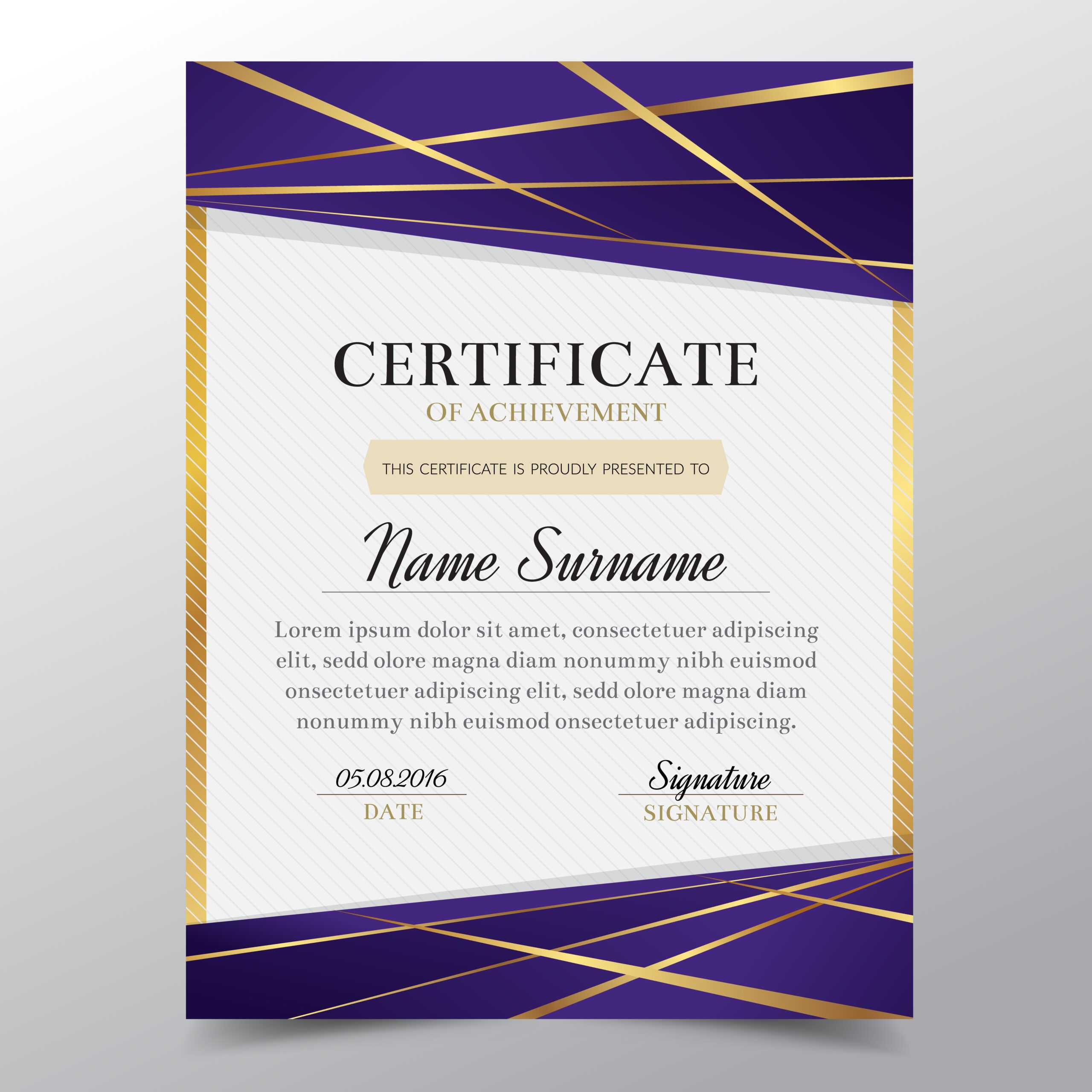 Certificate Template With Luxury Golden And Purple Elegant Pertaining To Award Certificate Design Template