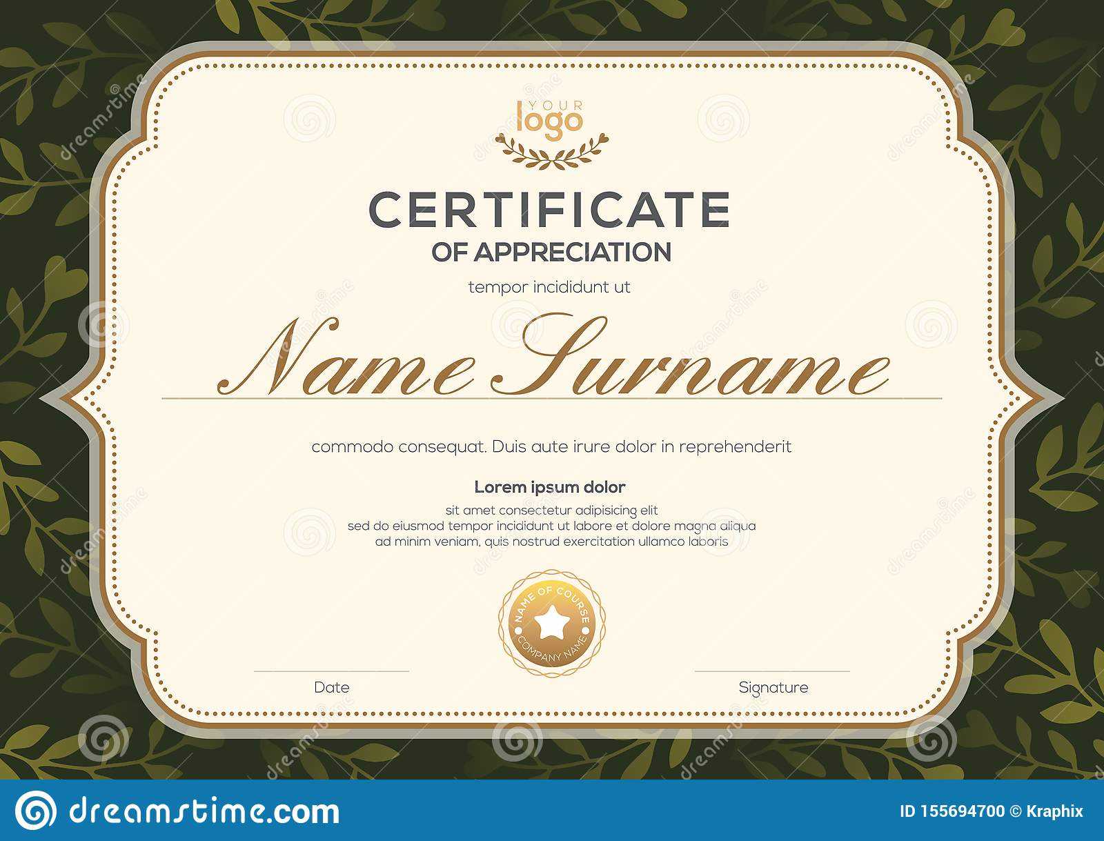 Certificate Template With Vintage Frame On Dark Green Floral Regarding Commemorative Certificate Template