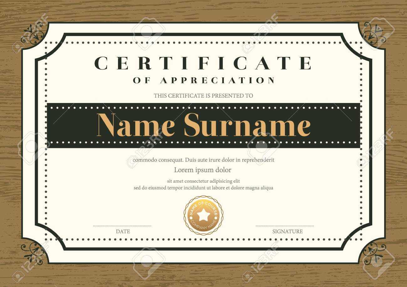 Certificate Template With Vintage Frame On Wooden Background For Commemorative Certificate Template