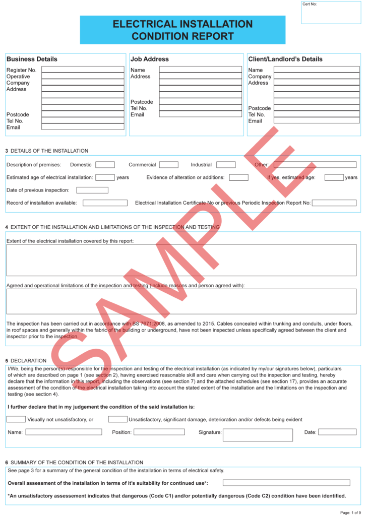 Minor Electrical Installation Works Certificate Template