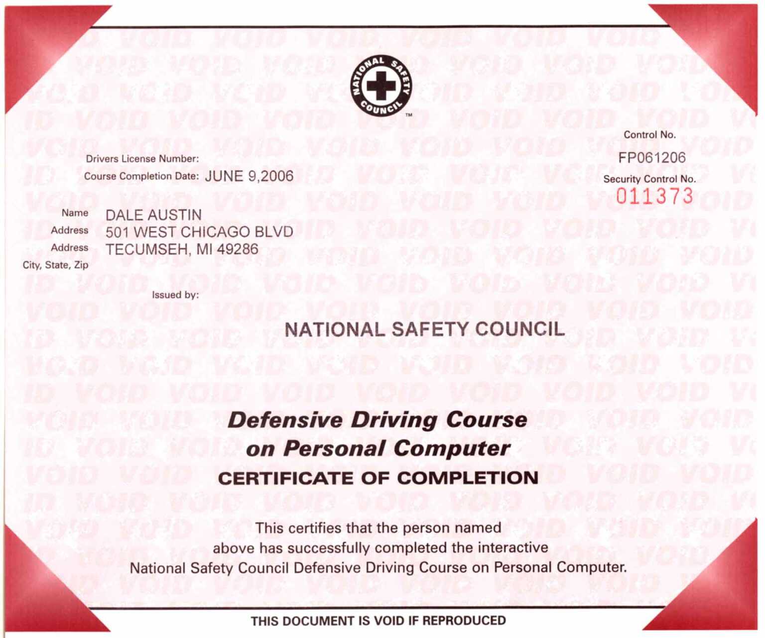 Driving Course Certificate Printable