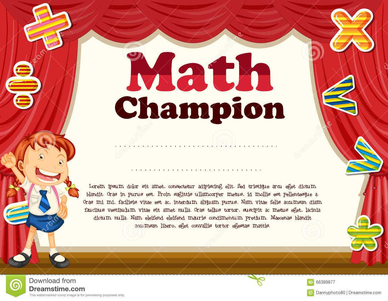 Certification With Girl And Math Theme Stock Vector Inside Math Certificate Template