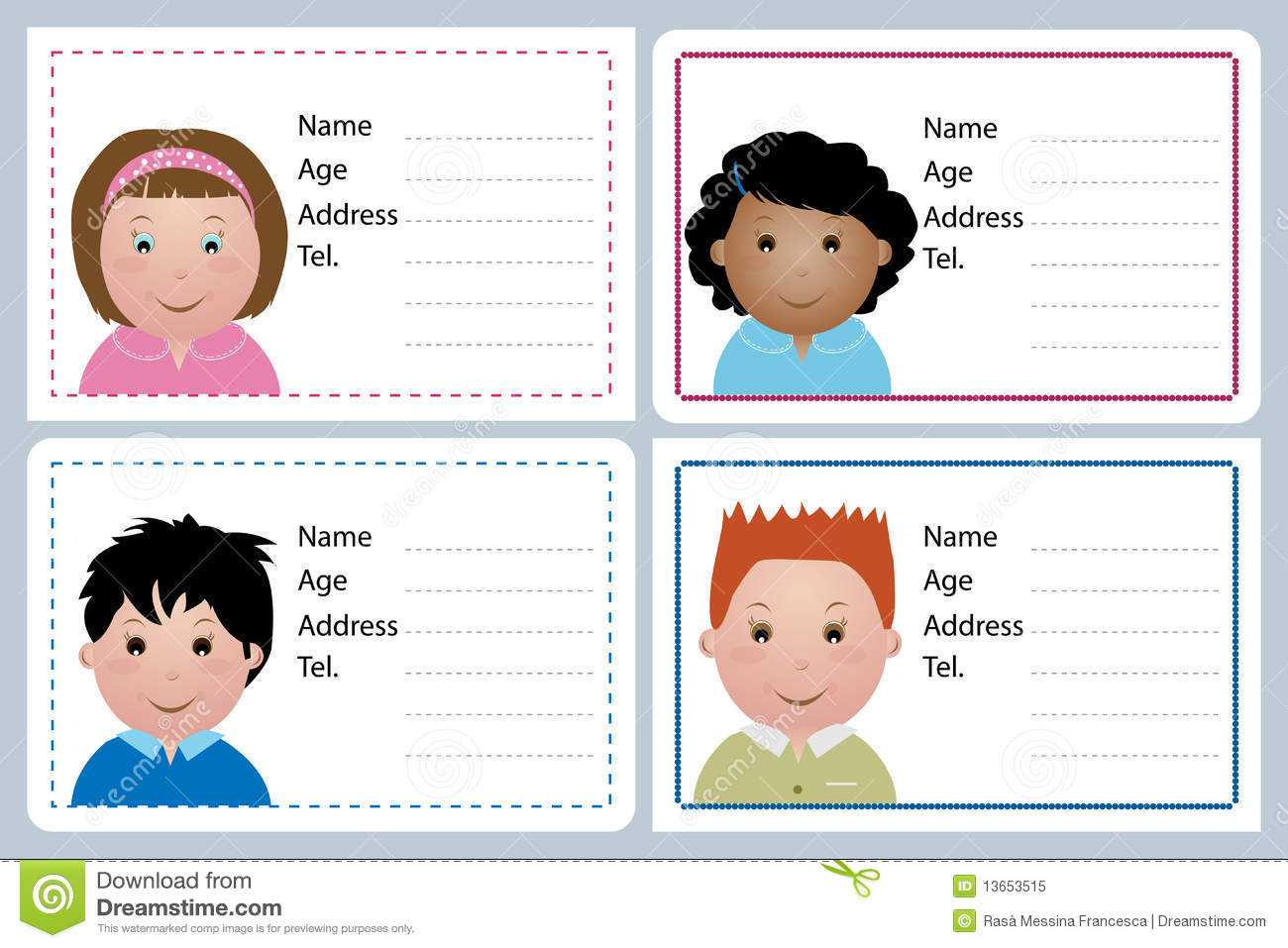 Children Name Card Stock Vector. Illustration Of Horizontal In Id Card Template For Kids