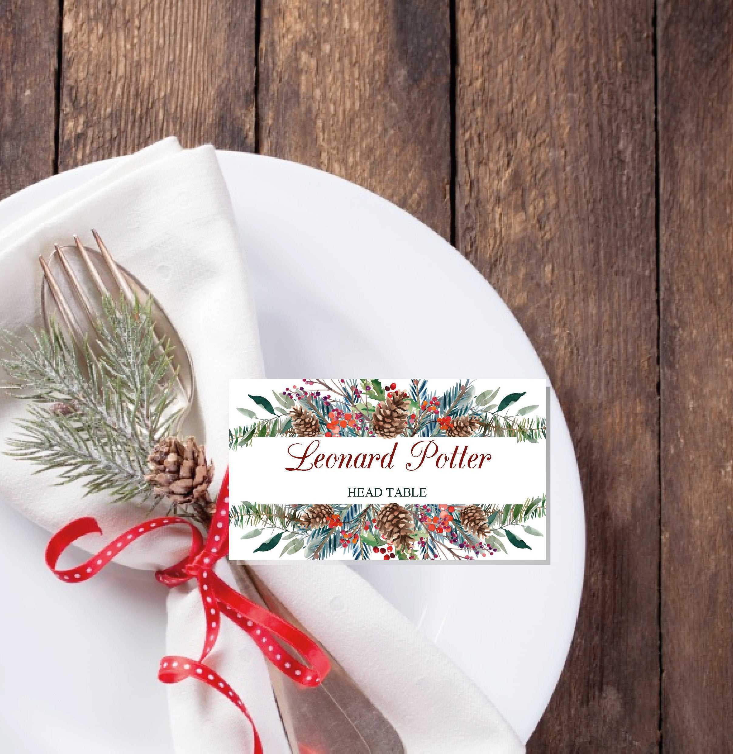 Christmas Place Cards Printable Template, Editable Names Inside Christmas Table Place Cards Template
