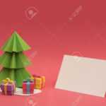 Christmas Season Paper Cut Design: 3D Handmade Xmas Pine Tree, Gift Boxes  And Empty Greeting Card Template With Clipping Path. Ideal For Holiday Within 3D Christmas Tree Card Template
