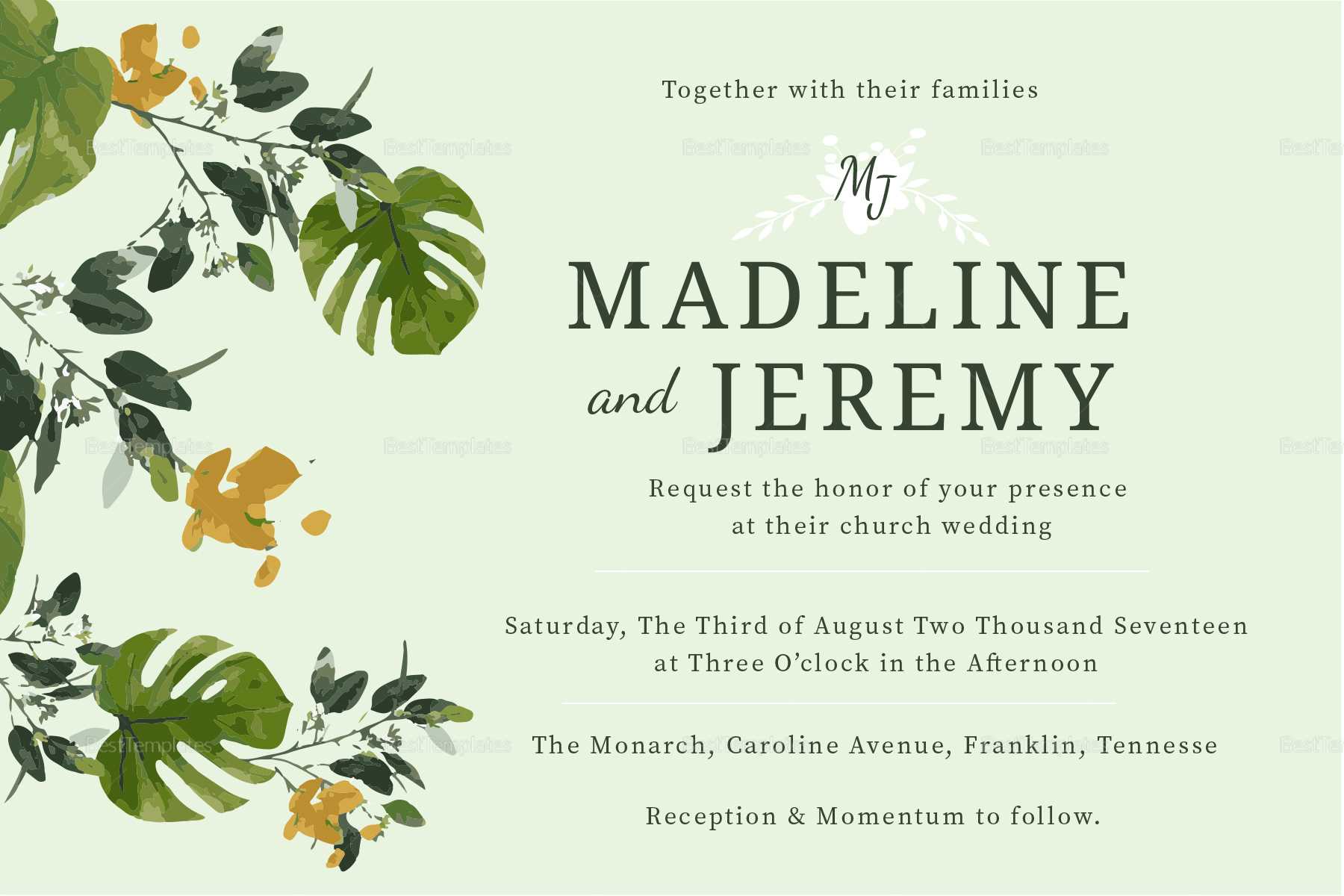 Church Wedding Invitation In Landscape And Portrait Inside Church Wedding Invitation Card Template