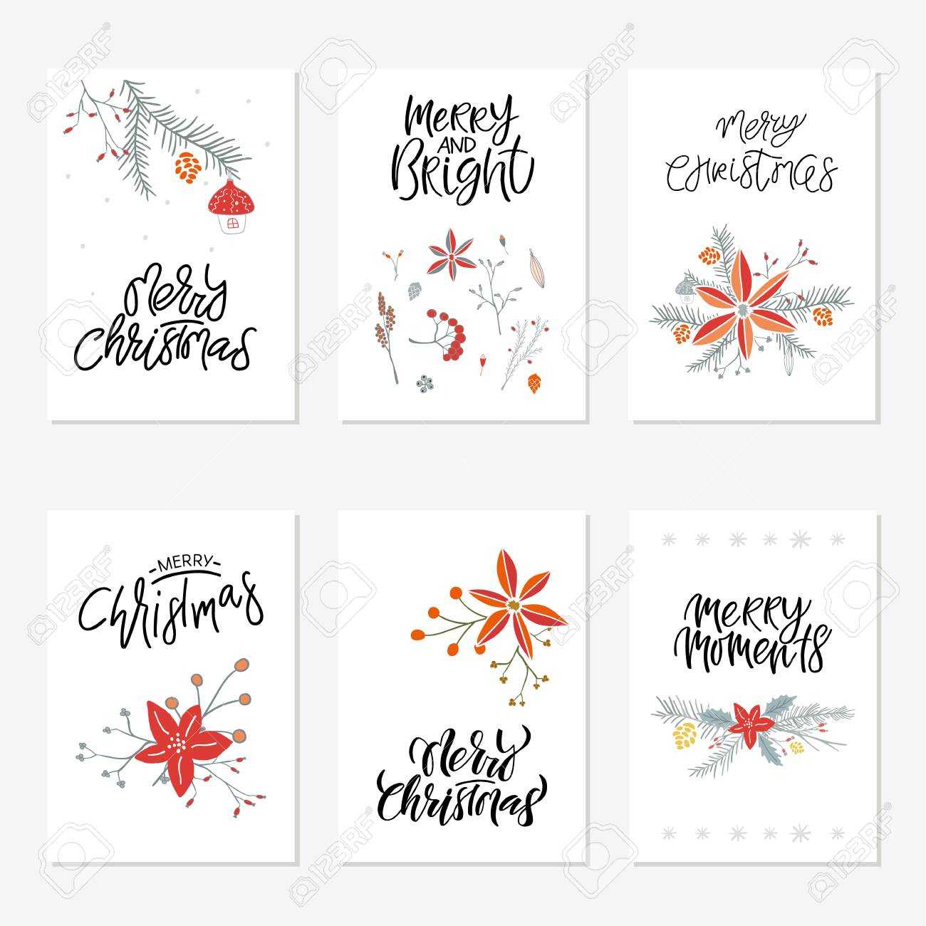 Collection Of 6 Cute Merry Christmas Gift Cards. Set Of Six Printable.. In Printable Holiday Card Templates