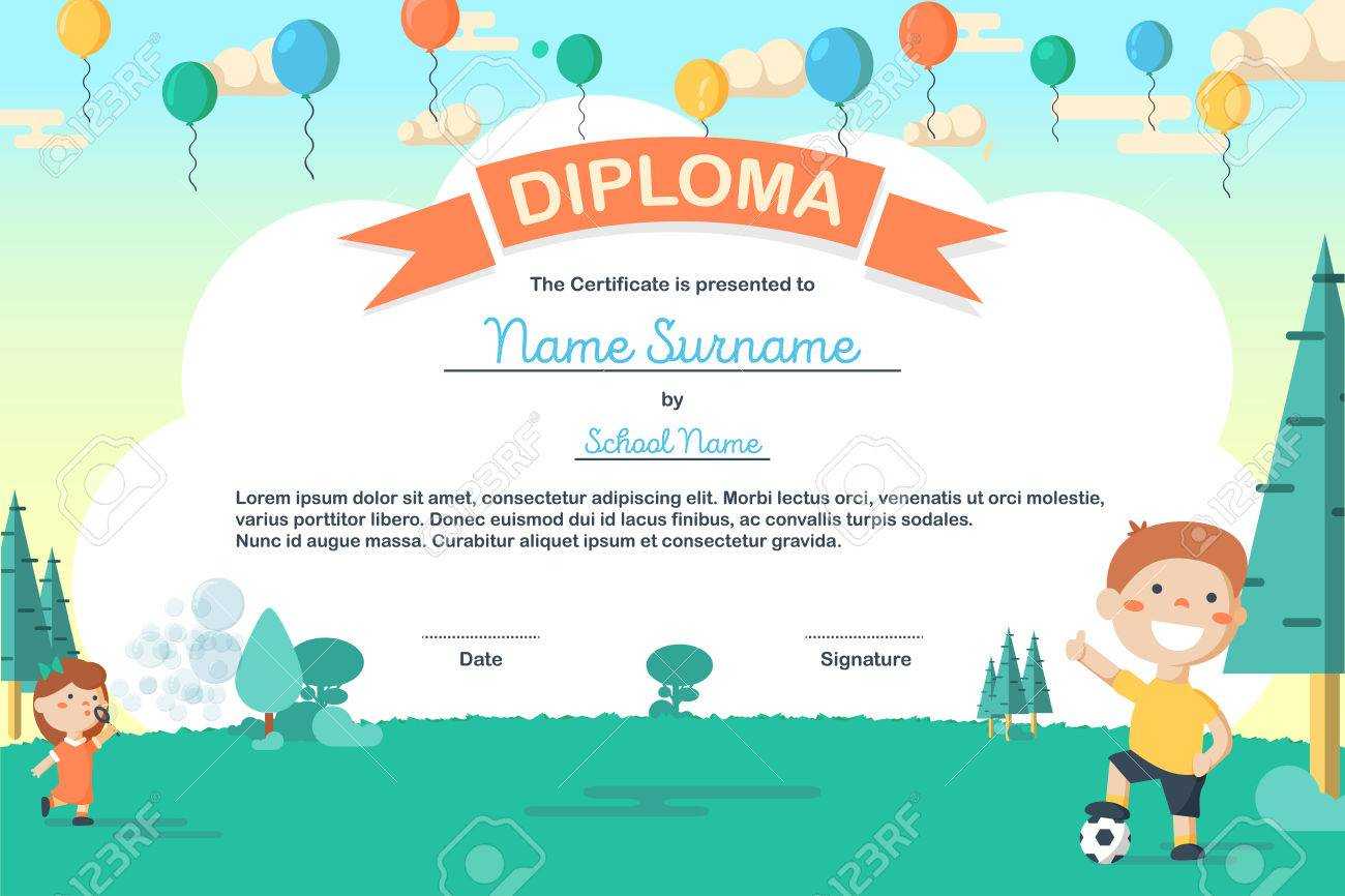 Colorful Kids Summer Camp Diploma Certificate Template In Cartoon.. Regarding Summer Camp Certificate Template