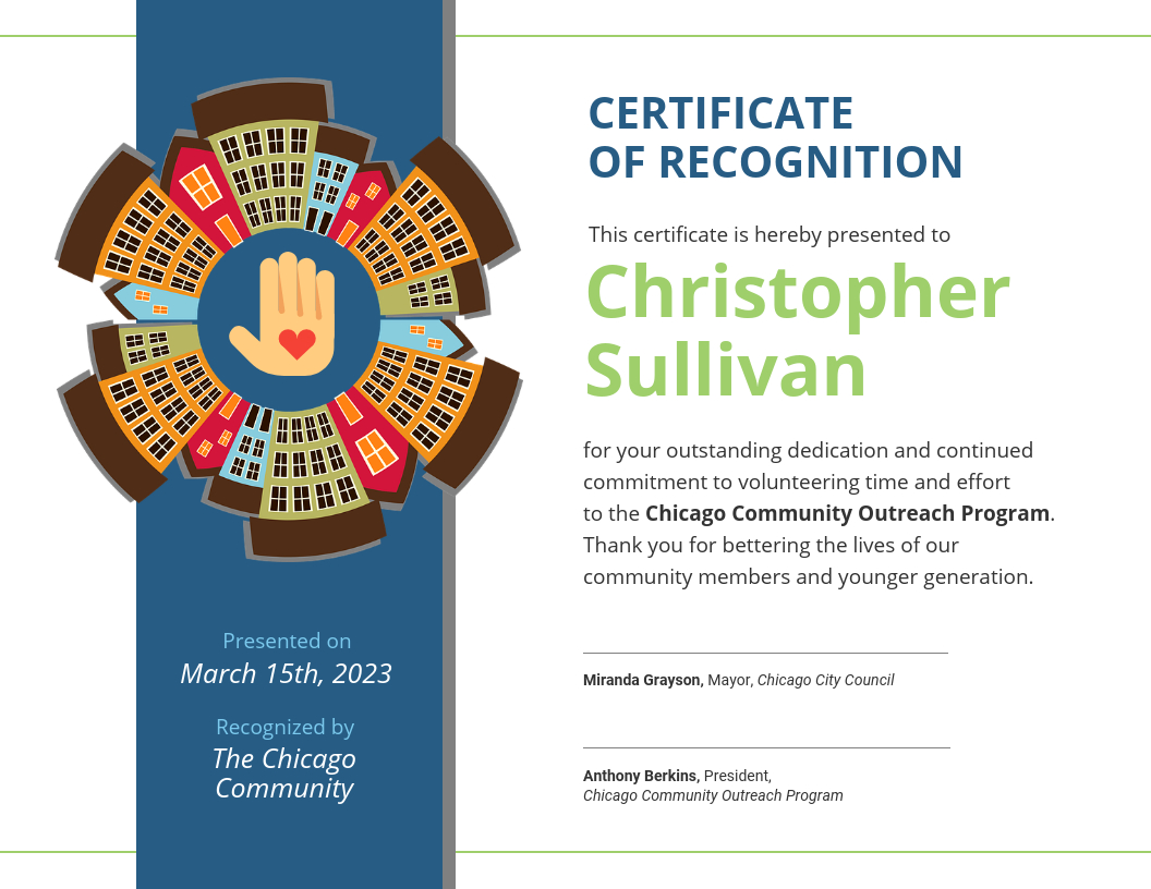 Community Volunteer Certificate Of Recognition Template With Volunteer Certificate Templates