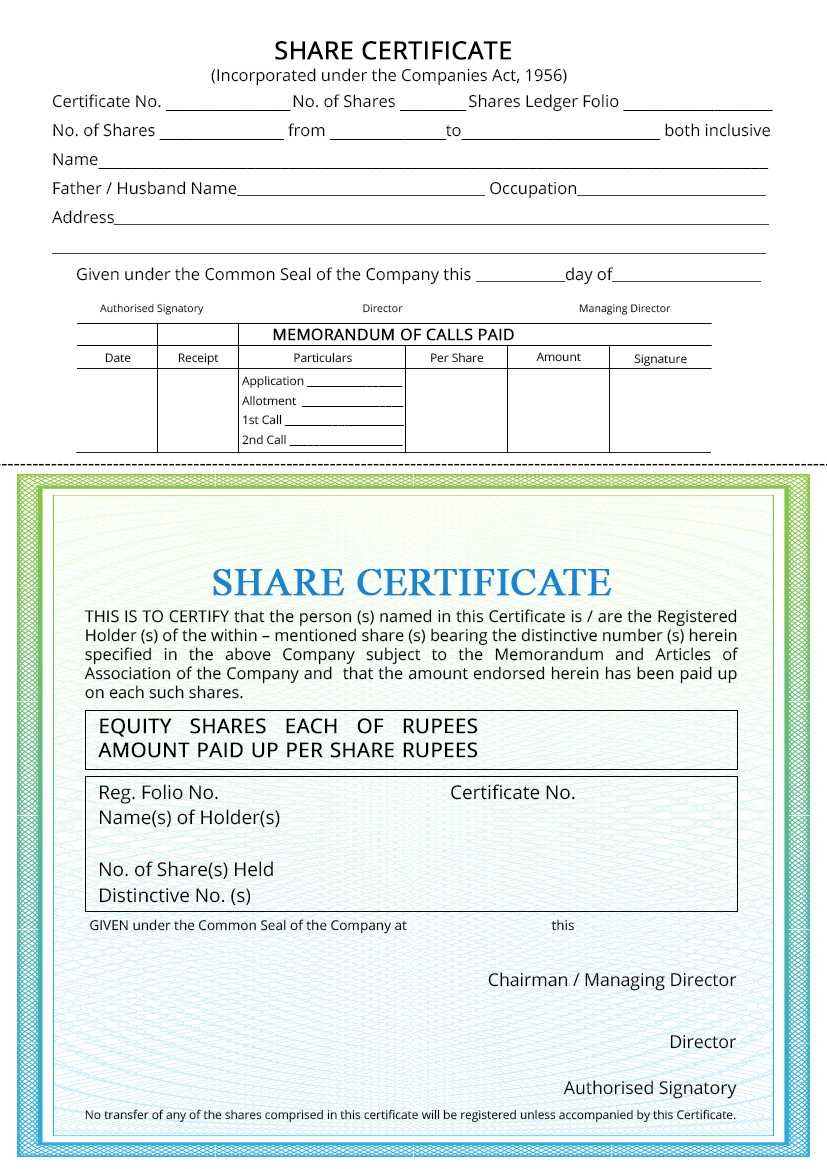 Company Share Certificate – Procedure For Issuing – Indiafilings With Share Certificate Template Companies House