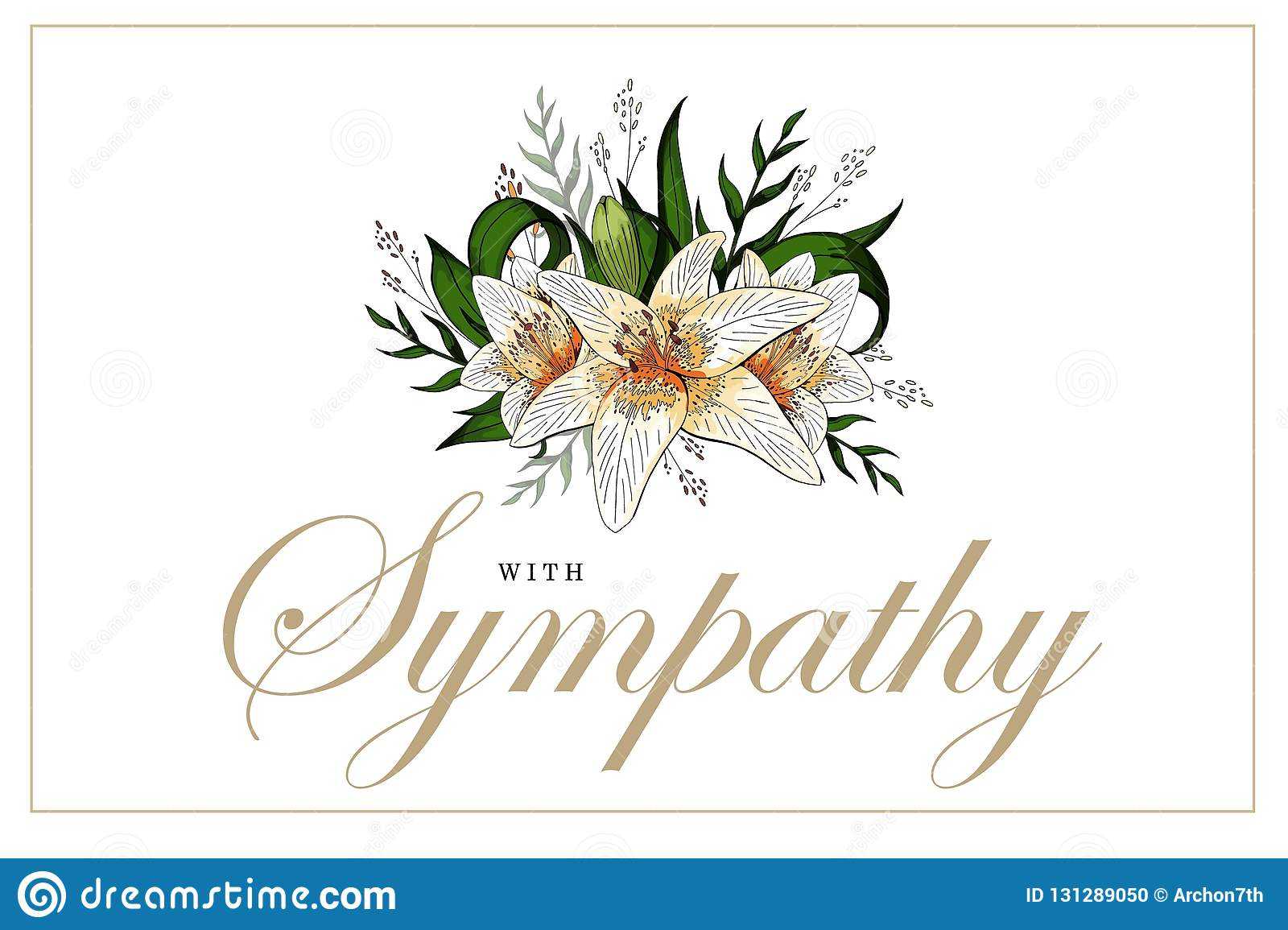 Condolences Sympathy Card Floral Lily Bouquet And Lettering With Sorry For Your Loss Card Template