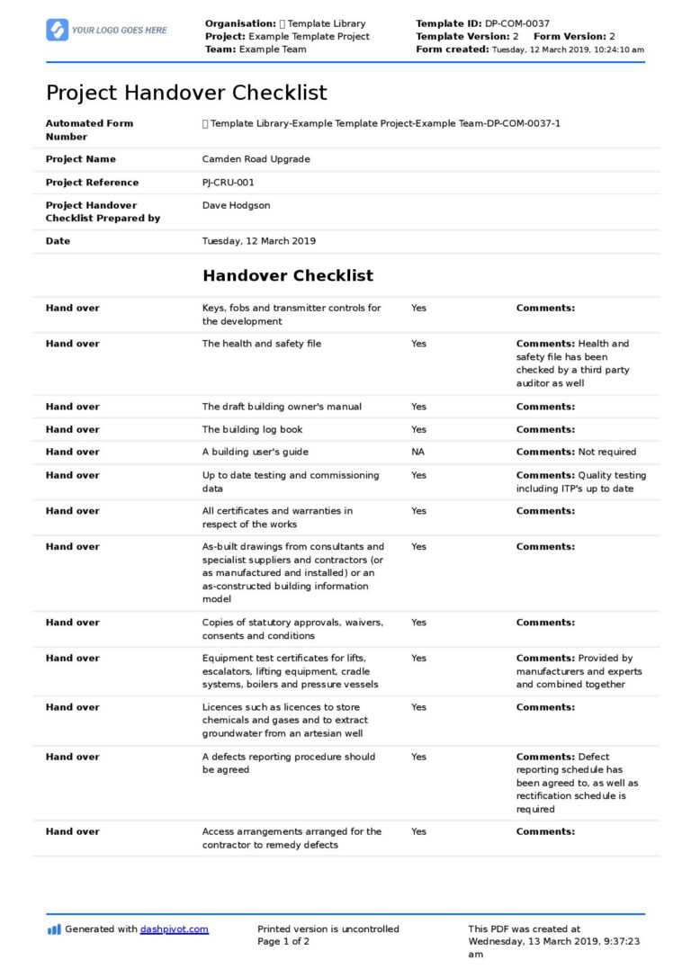 Construction Project Handover Document Sample To Use Or Copy within ...