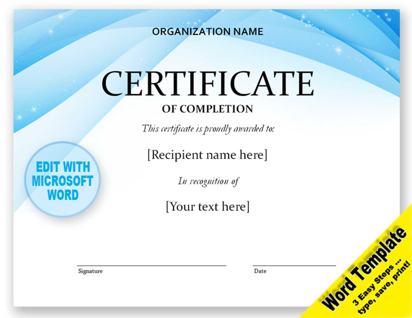 Contemporary Certificate Of Completion Template Digital Download For Certificate Of Completion Template Word