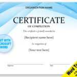 Contemporary Certificate Of Completion Template Digital Download For Microsoft Word Certificate Templates