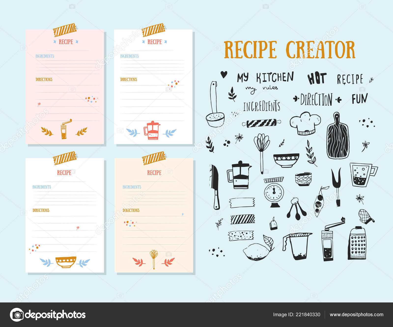 Cookbook Design Template | Modern Recipe Card Template Set Regarding Recipe Card Design Template