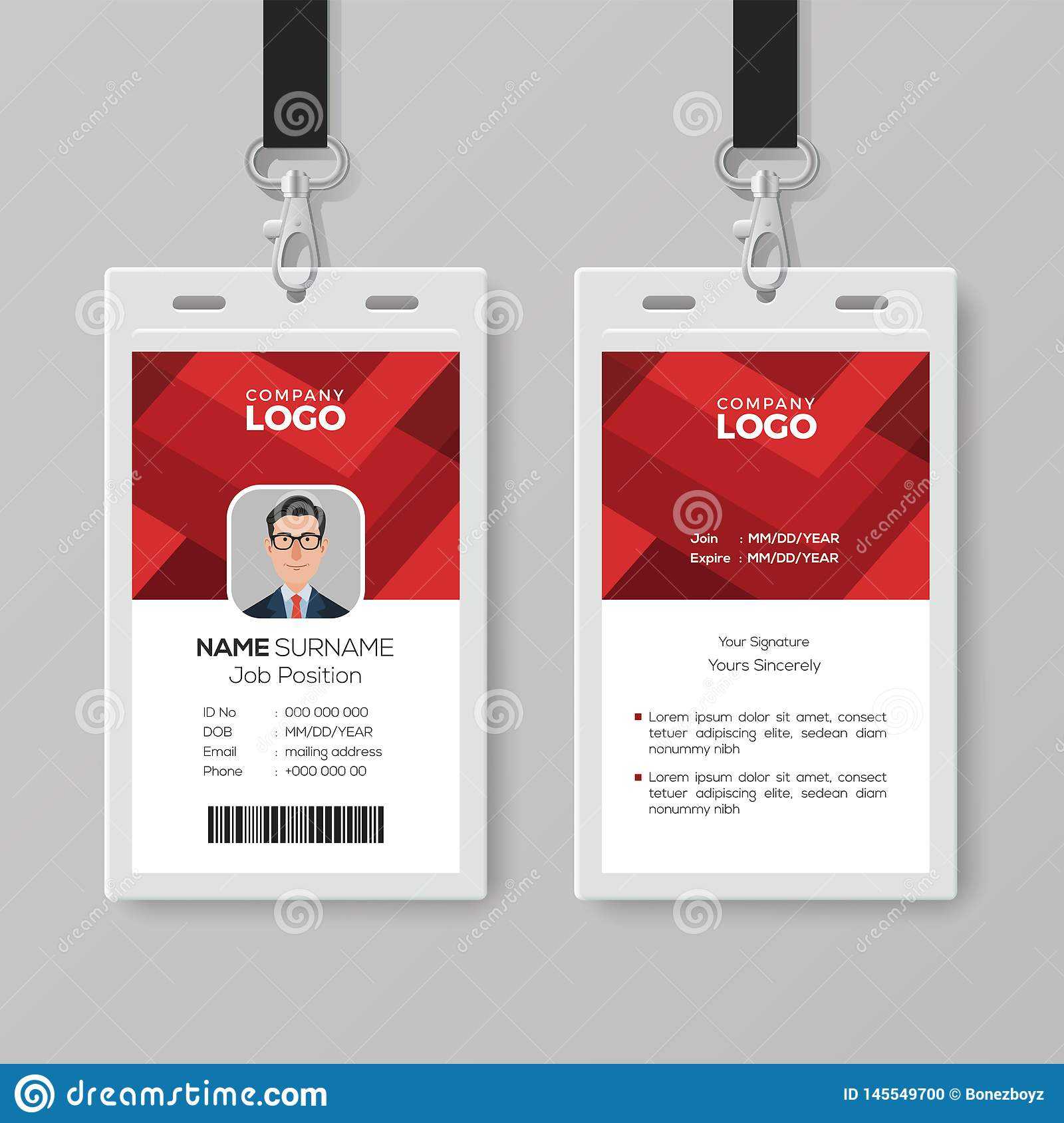 Creative Id Card Template With Abstract Red Background Stock Throughout Template For Id Card Free Download
