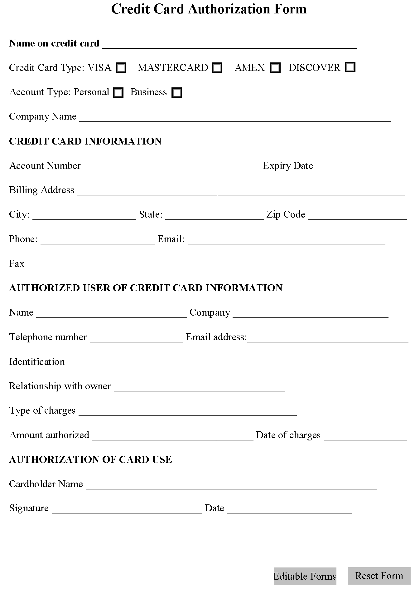 Credit Card Authorization Form | Editable Forms With Regard To Credit Card Authorization Form Template Word