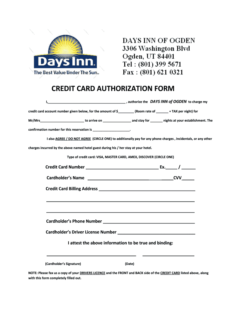 Credit Card Authorization Form - Fill Online, Printable With Regard To Hotel Credit Card Authorization Form Template