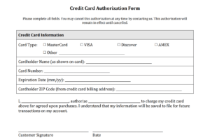 Credit Card Authorization Form Templates [Download] for Credit Card On File Form Templates