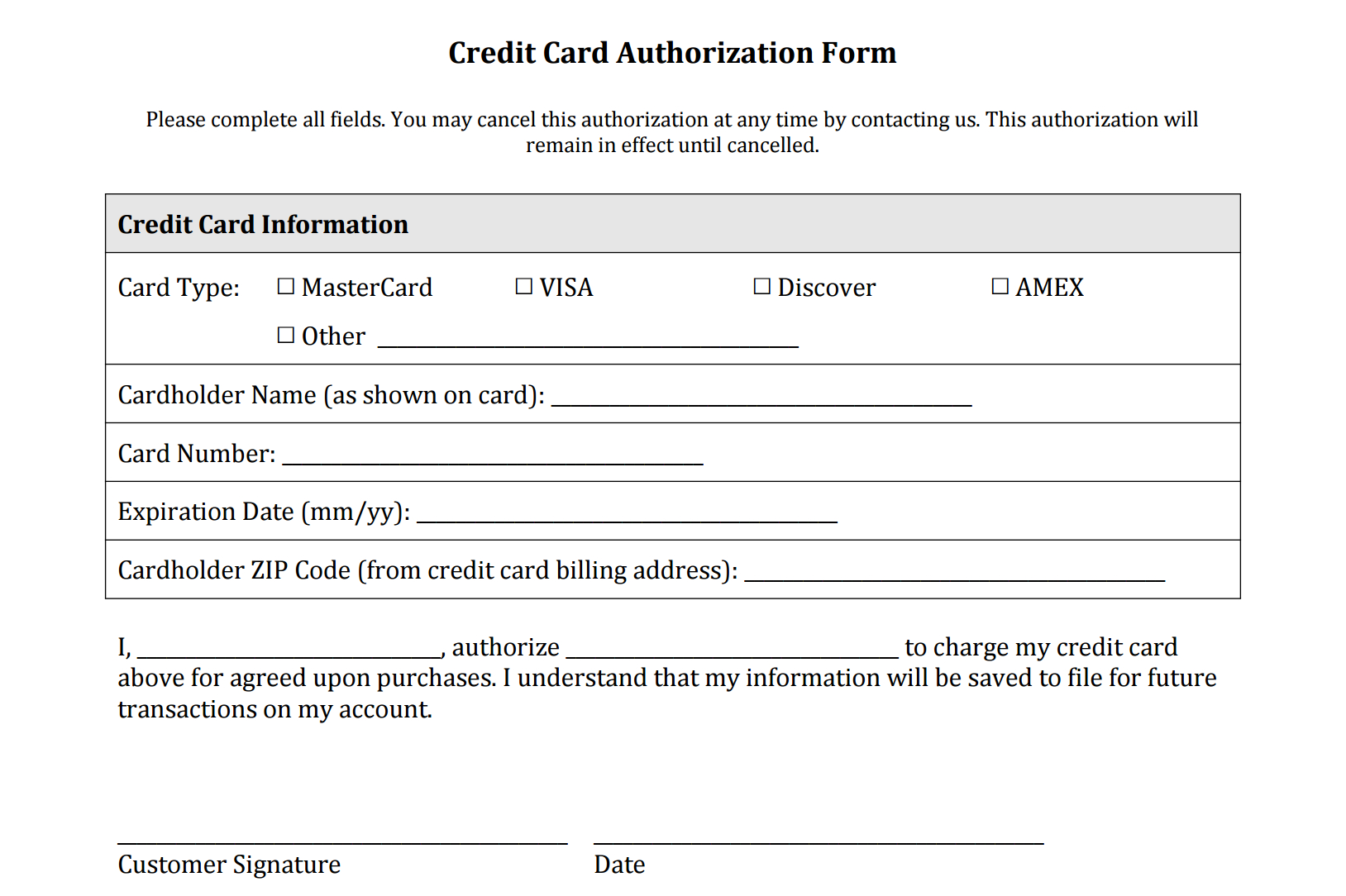Credit Card Authorization Form Templates [Download] Regarding Order Form With Credit Card Template