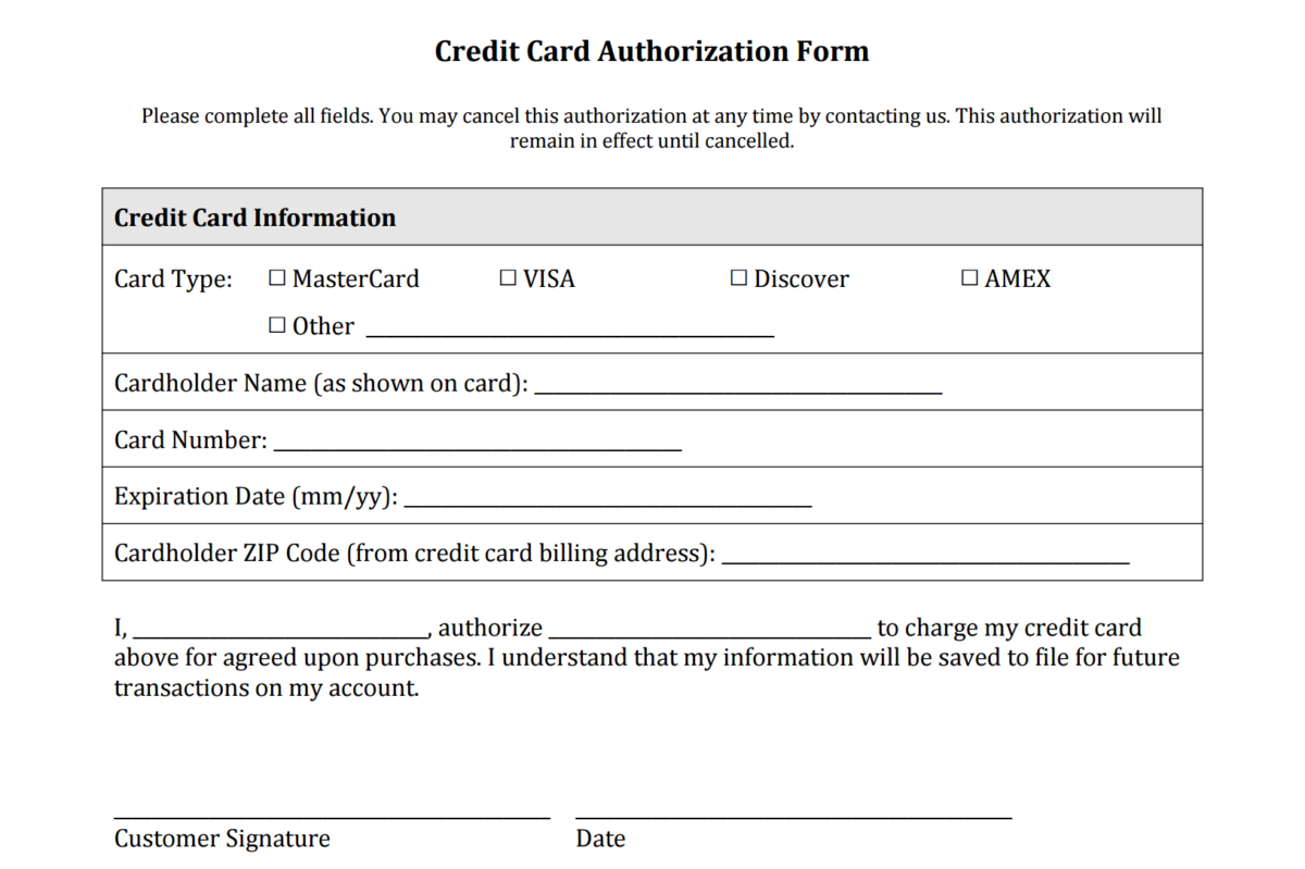 Authorization To Charge Credit Card Template Best Business Templates 3216