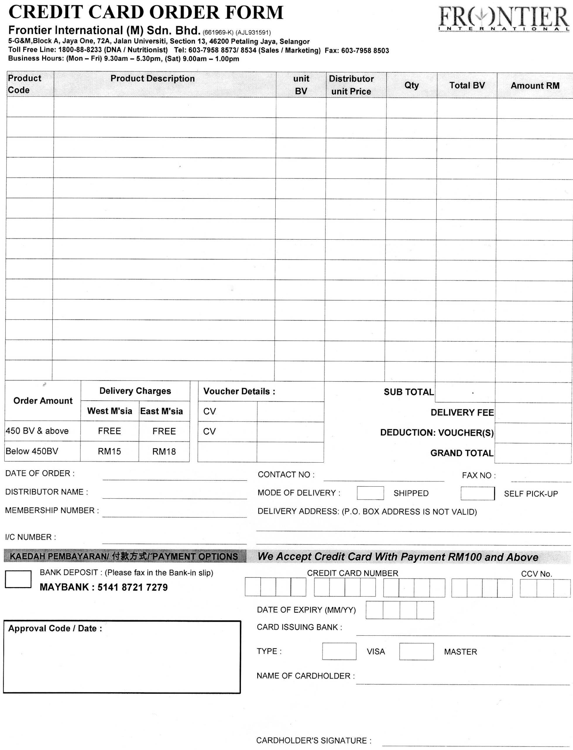Credit Card Order Form | June Chan's Frontier Network In Order Form With Credit Card Template
