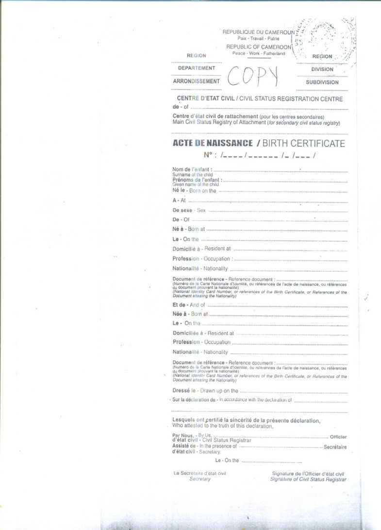 Crvs – Birth, Marriage And Death Registration In Cameroon Within South African Birth Certificate Template