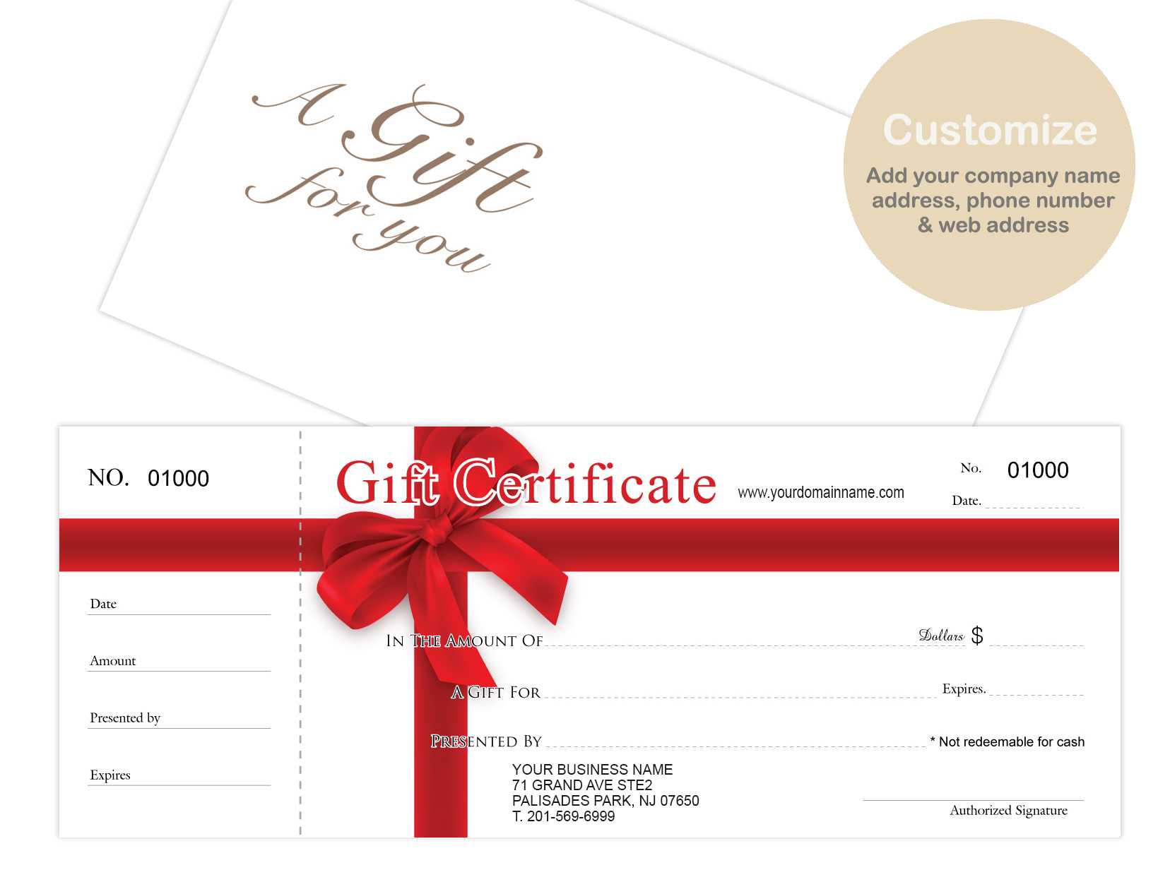 Custom Gift Certificates Cards With Envelopes 100 Set  Red Ribbon Within Custom Gift Certificate Template