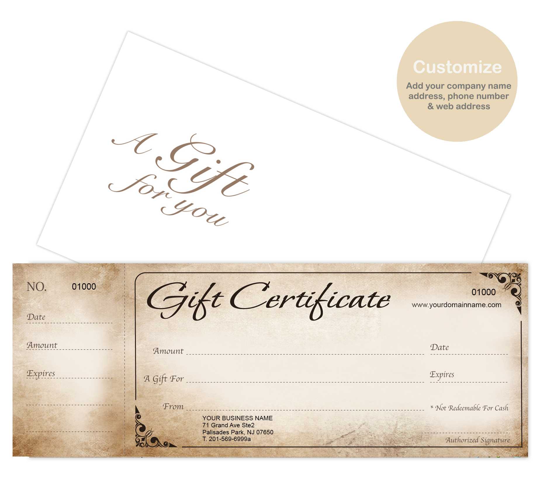 Custom Gift Certificates Cards With Envelopes 100 Set – Rustic With Custom Gift Certificate Template